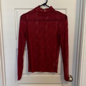 Chic Scarlet Lace Women's Blouse